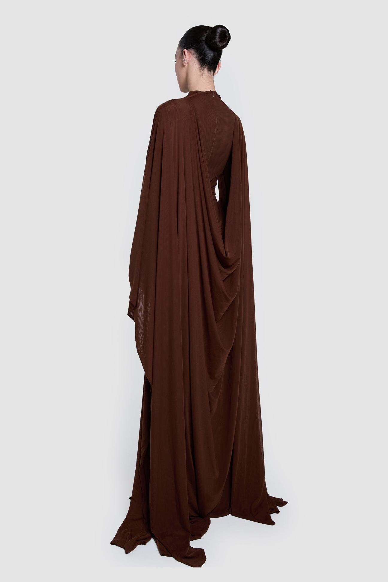 Jersey Cape Sleeve Solid Maxi Dress
