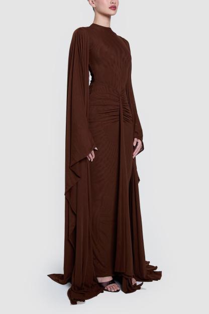 Jersey Cape Sleeve Solid Maxi Dress