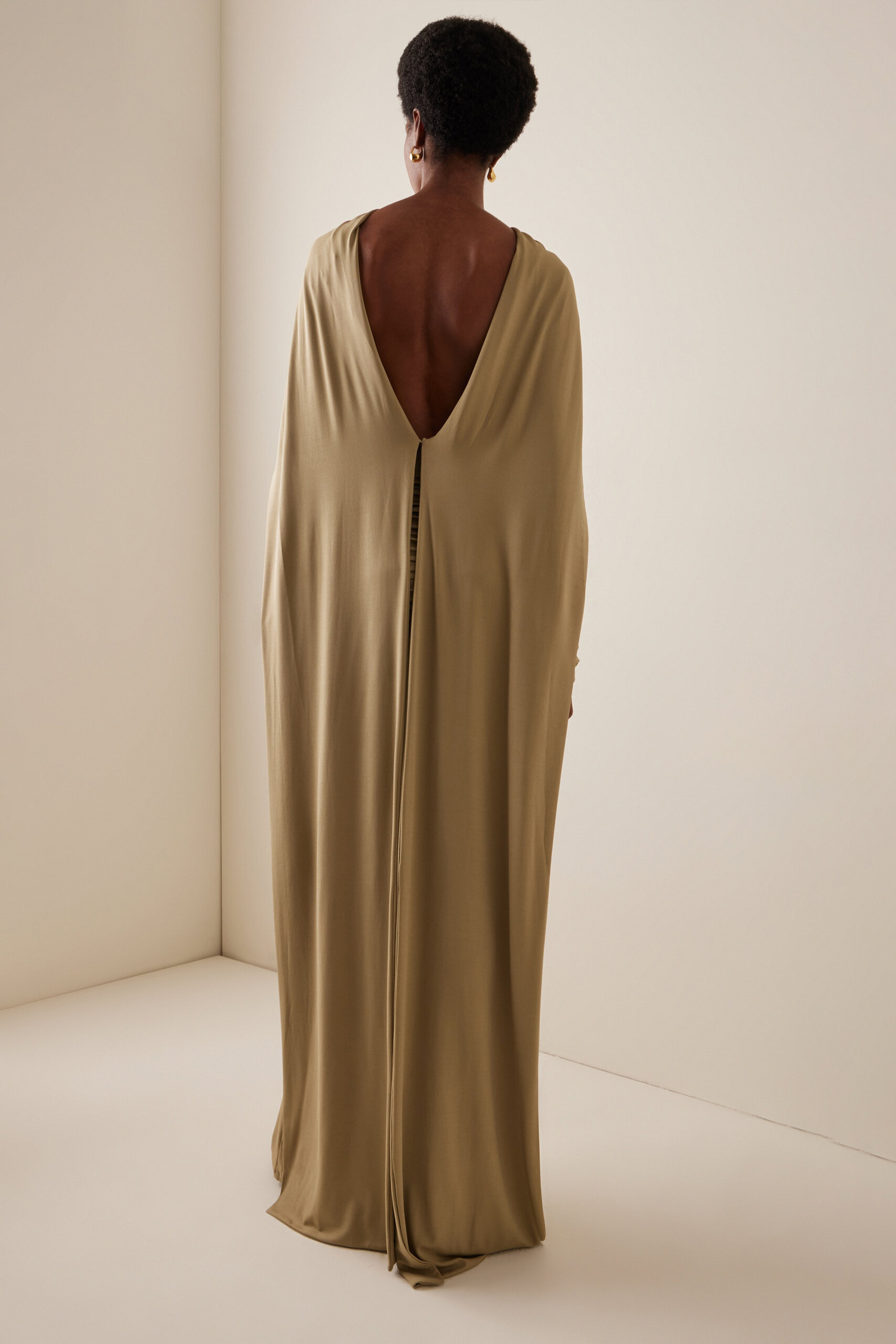 Jersey Solid Long Sleeve Maxi Dress With Cape