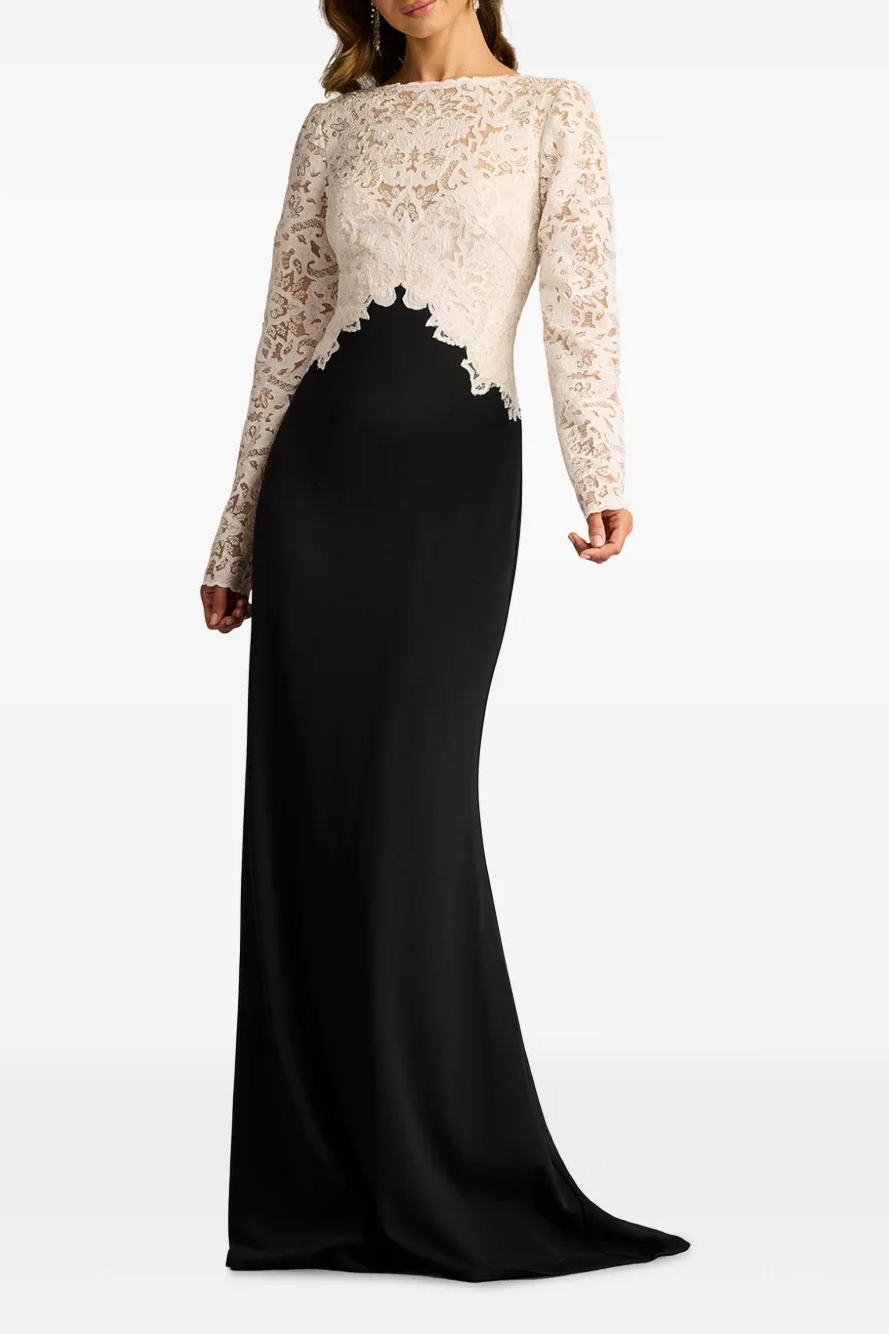Lace Boat Neck Contrast Color  Maxi Dress