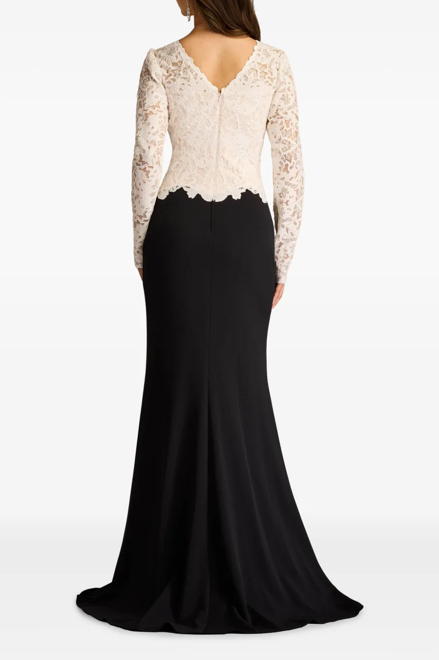 Lace Boat Neck Contrast Color  Maxi Dress