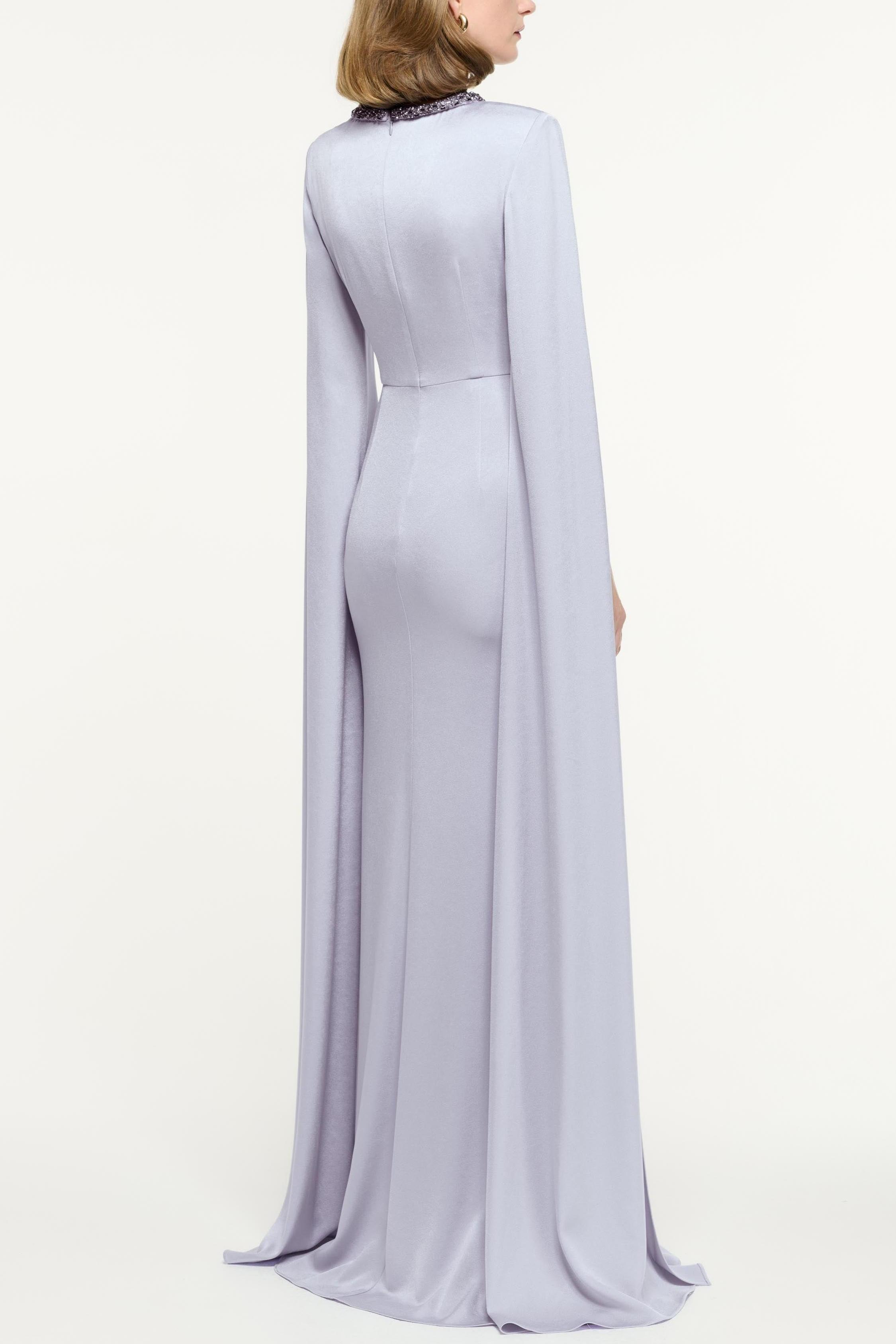 Rhinestone Knotted Cape Sleeve Maxi Dress
