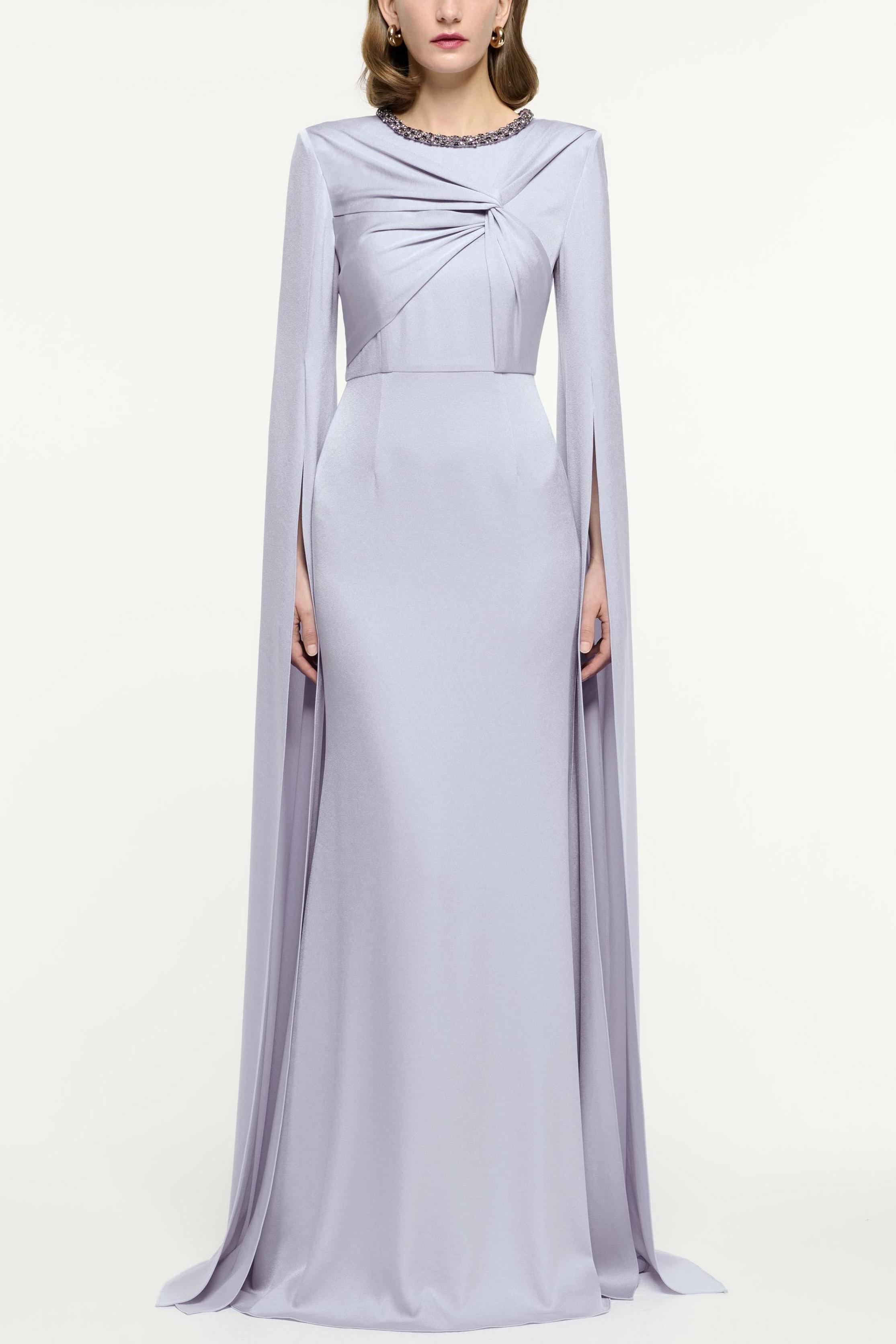 Rhinestone Knotted Cape Sleeve Maxi Dress