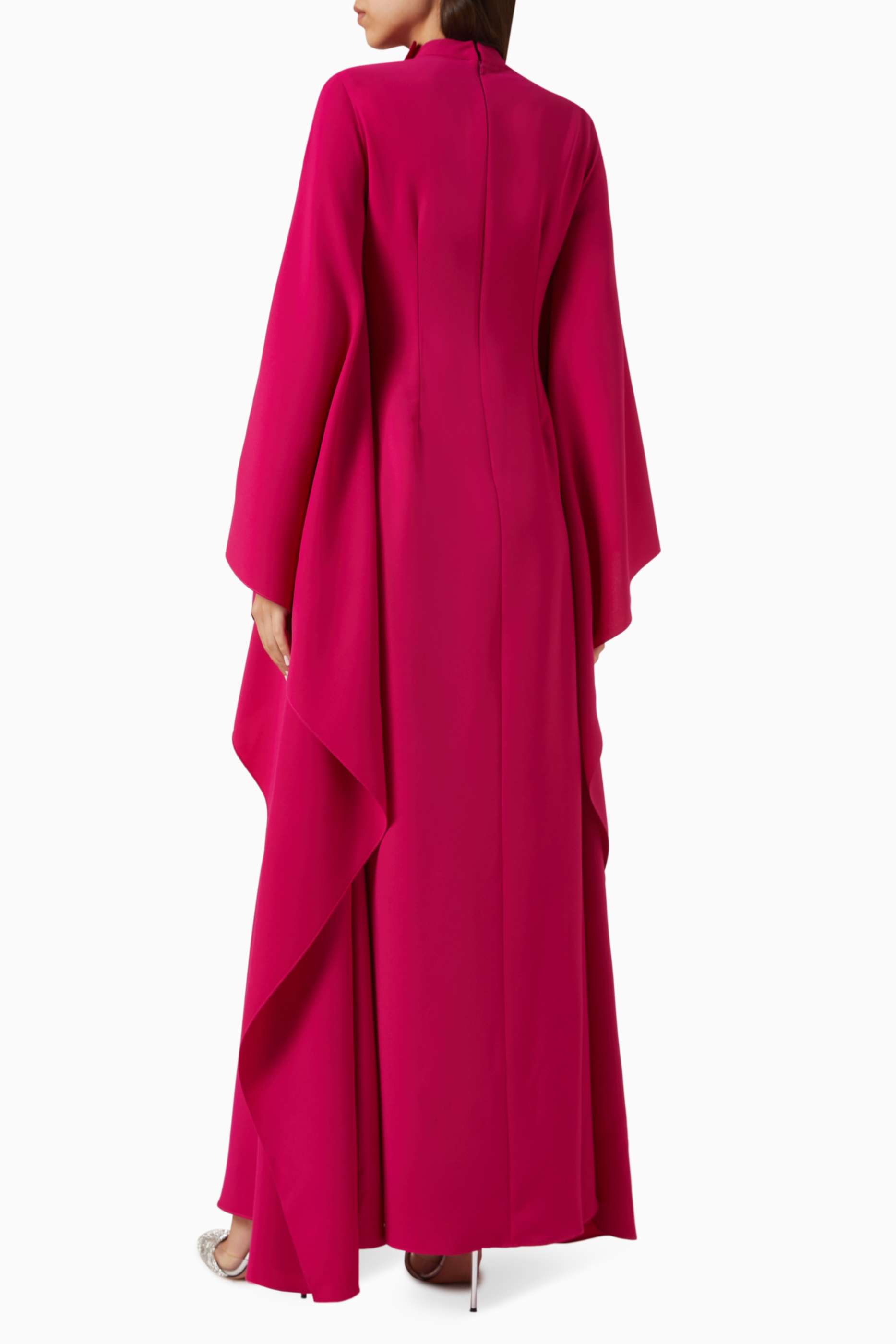 3D Flower Solid Bell Sleeve Maxi Dress