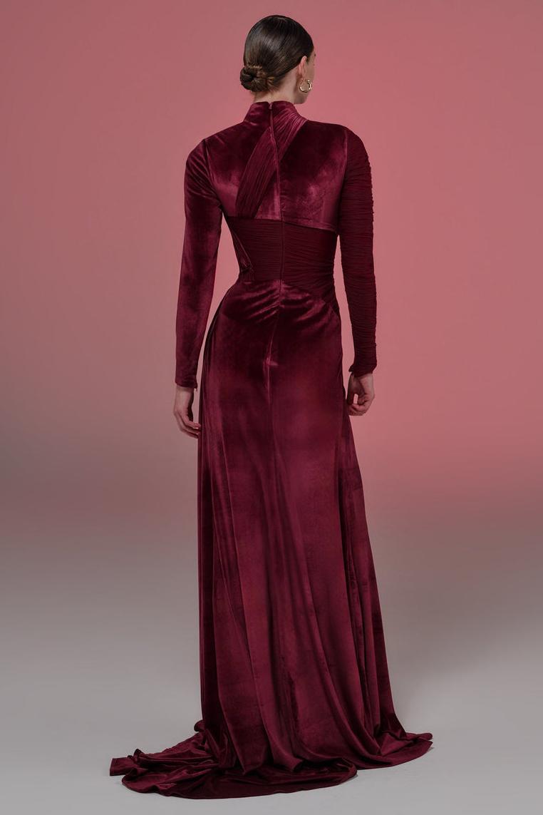 Velvet 3D Flower Ruched Maxi Dress