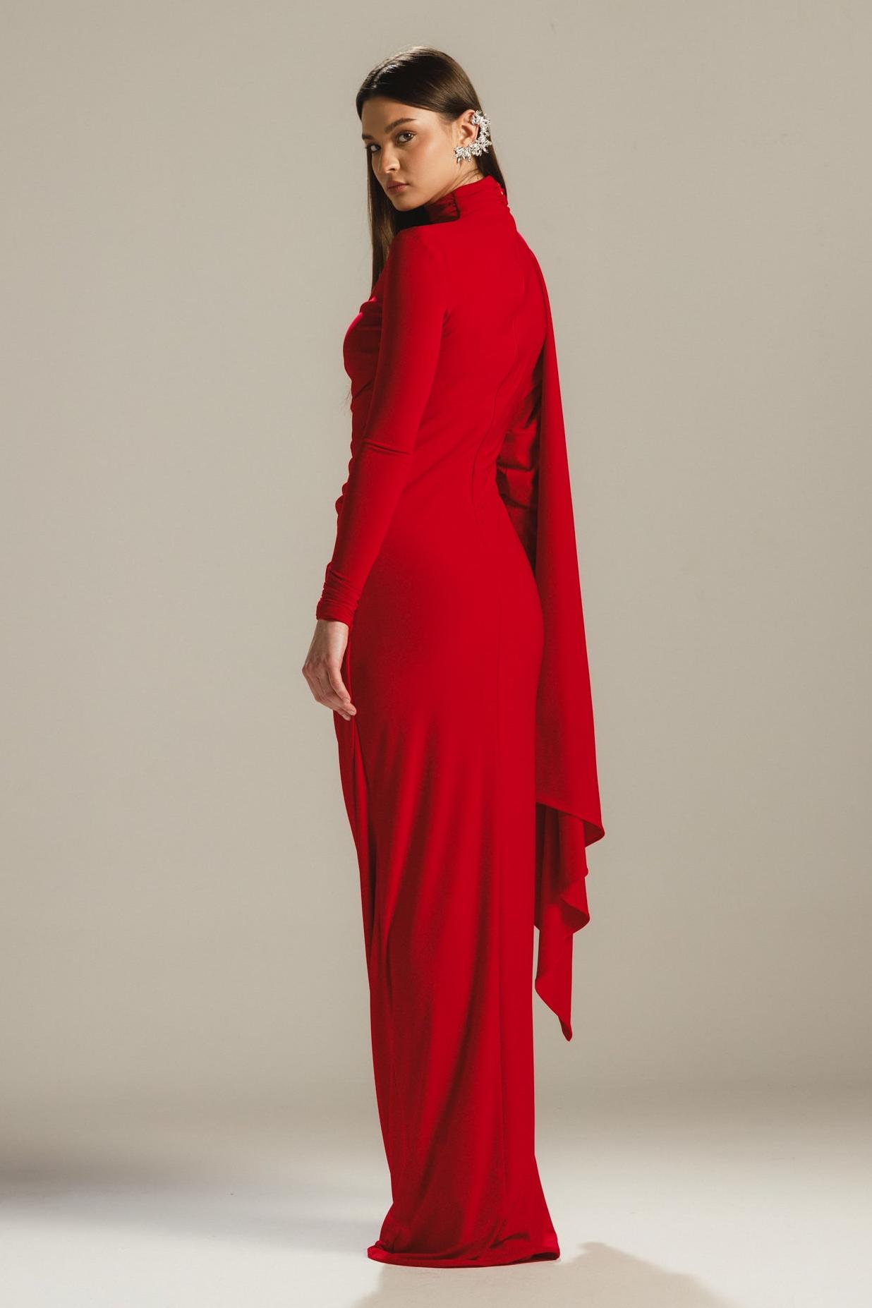 Jersey Gathering Cape Sleeve Maxi Dress