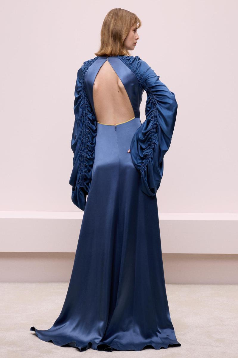 Satin Shirring Backless Maxi Dress
