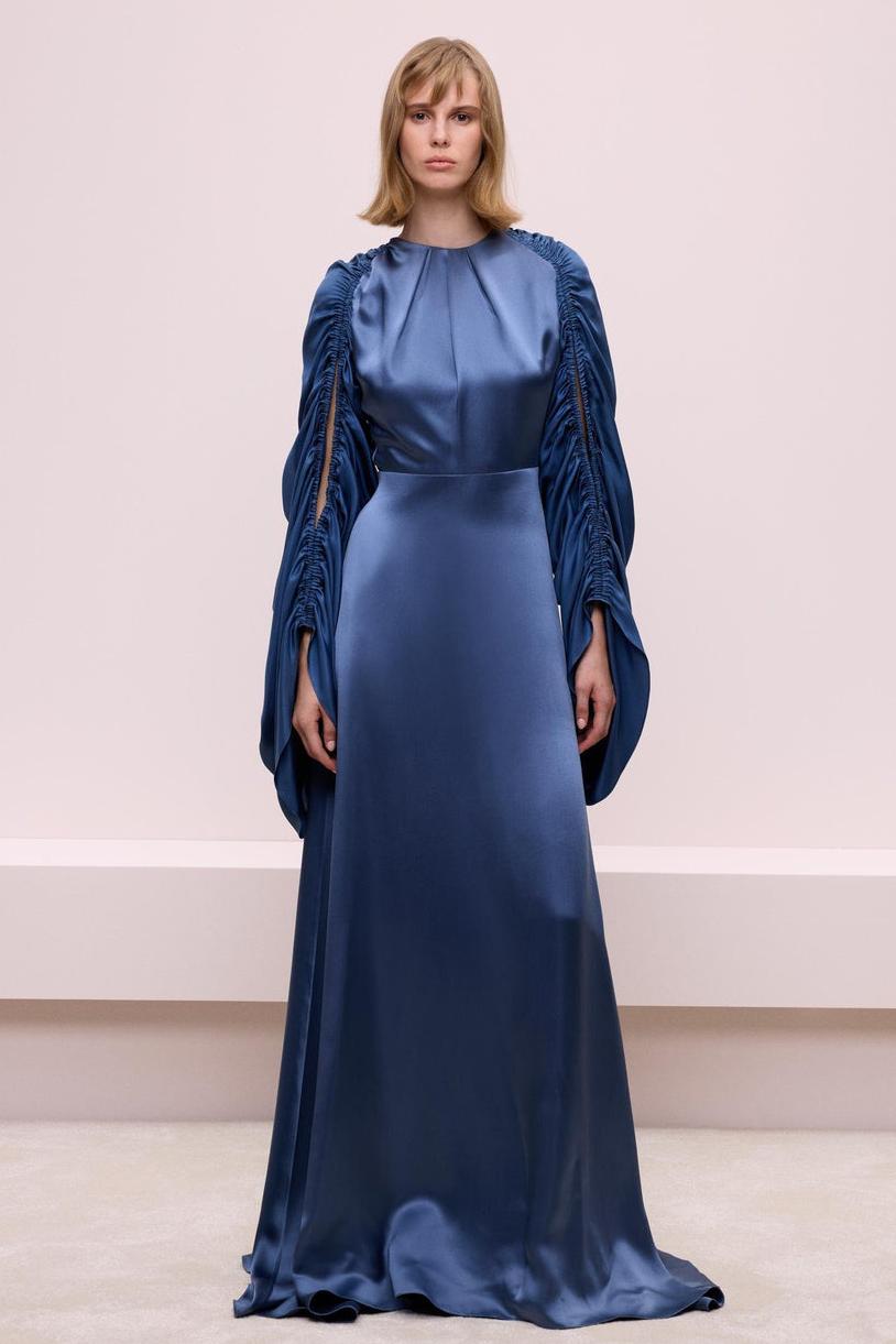 Satin Shirring Backless Maxi Dress