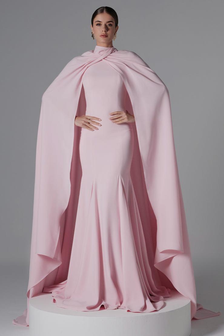 Solid Fishtail Hem Maxi Dress With Cape