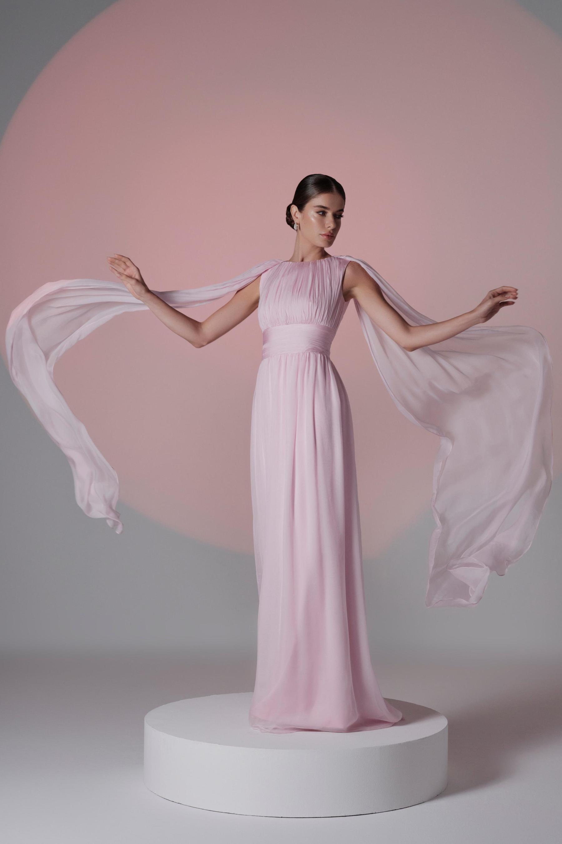 Solid Crumpled Cape Sleeve Maxi Dress