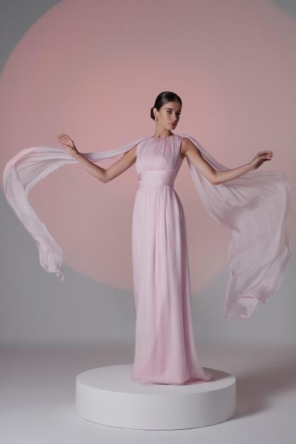 Solid Crumpled Cape Sleeve Maxi Dress