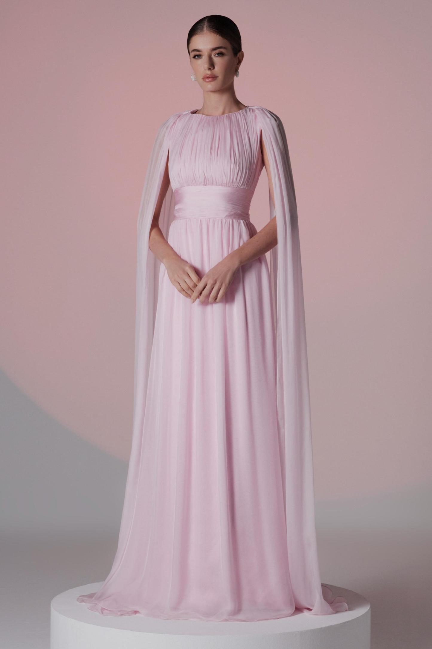 Solid Crumpled Cape Sleeve Maxi Dress