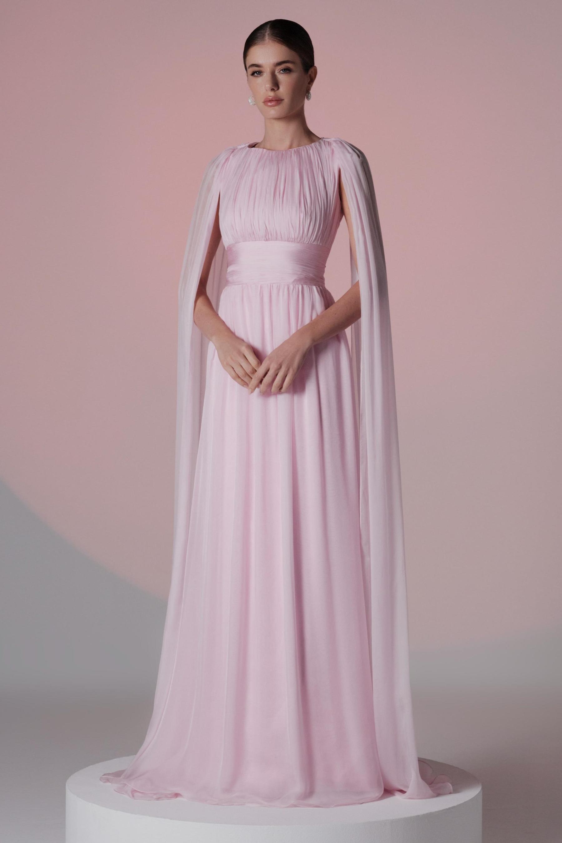 Solid Crumpled Cape Sleeve Maxi Dress