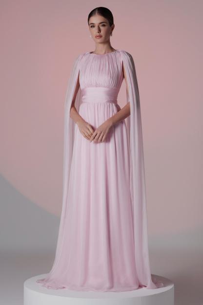 Solid Crumpled Cape Sleeve Maxi Dress