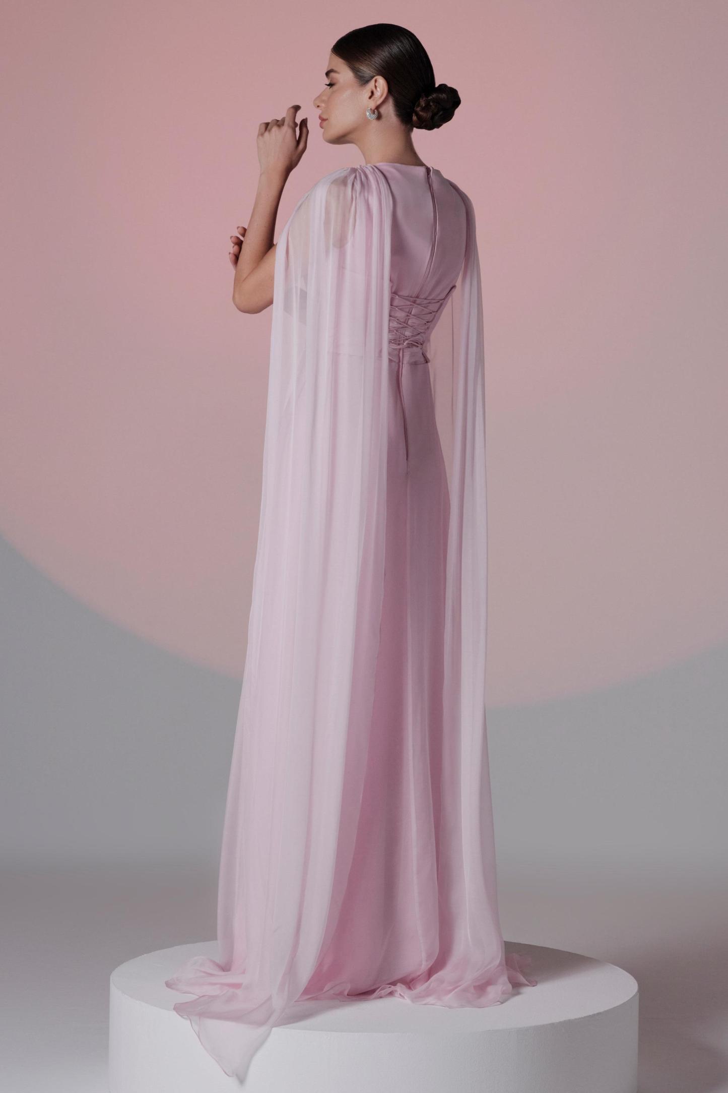 Solid Crumpled Cape Sleeve Maxi Dress