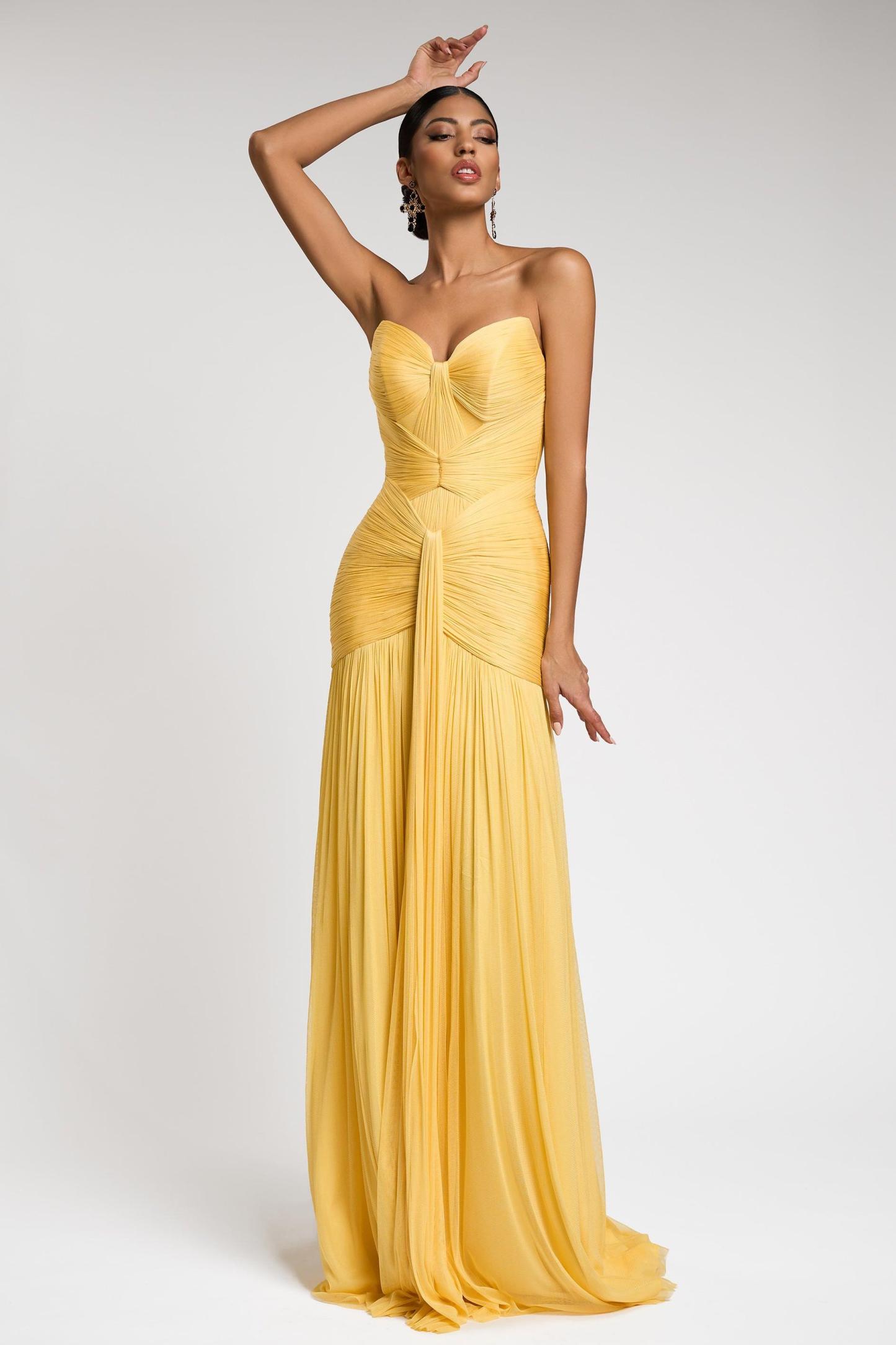 Chiffon Gathering Maxi Dress With Cape Sleeve