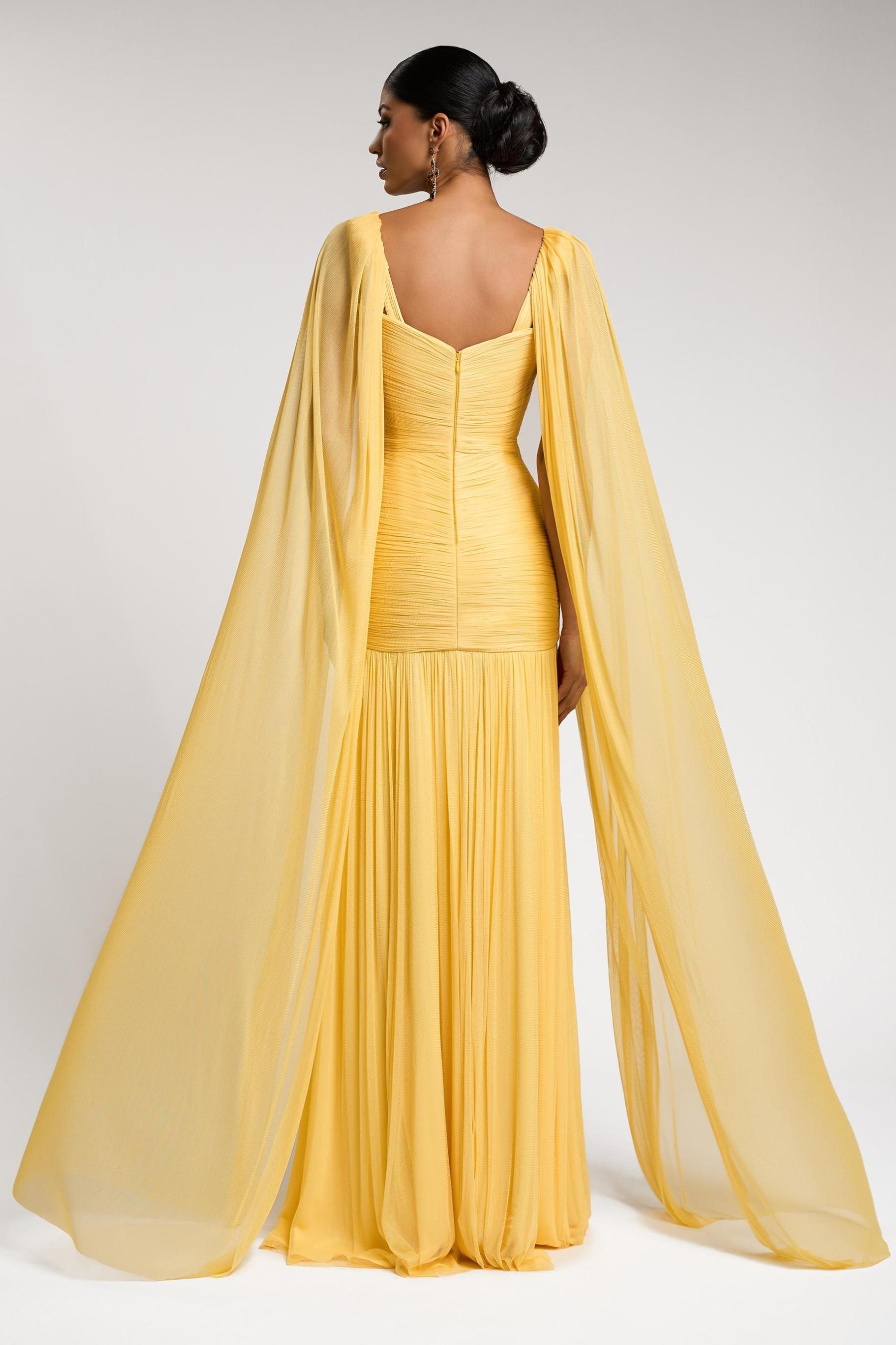 Chiffon Gathering Maxi Dress With Cape Sleeve