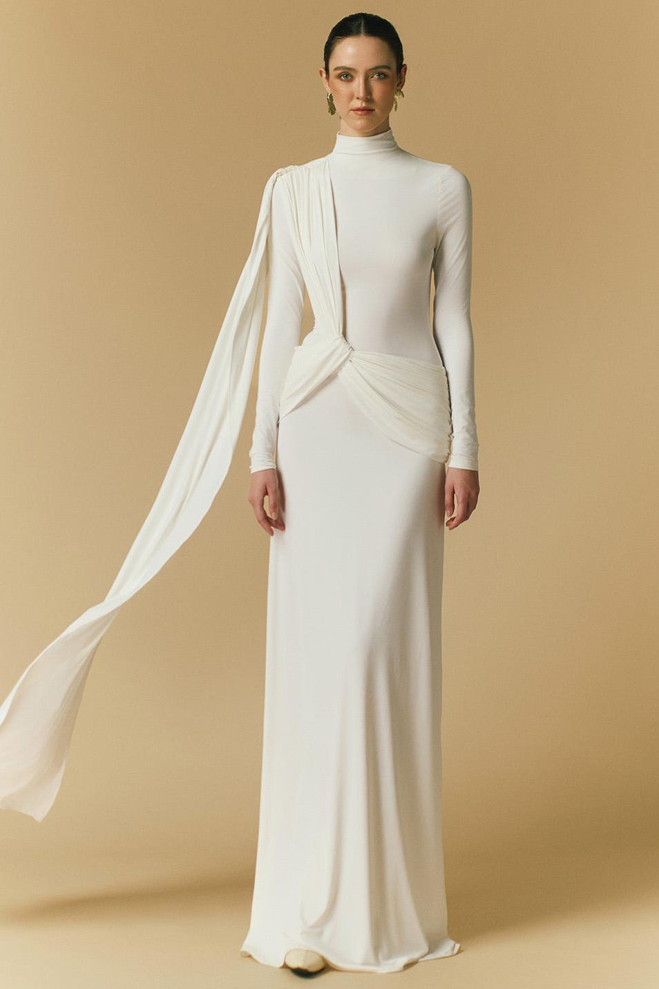 Solid Stand Collar Knotted Maxi Dress