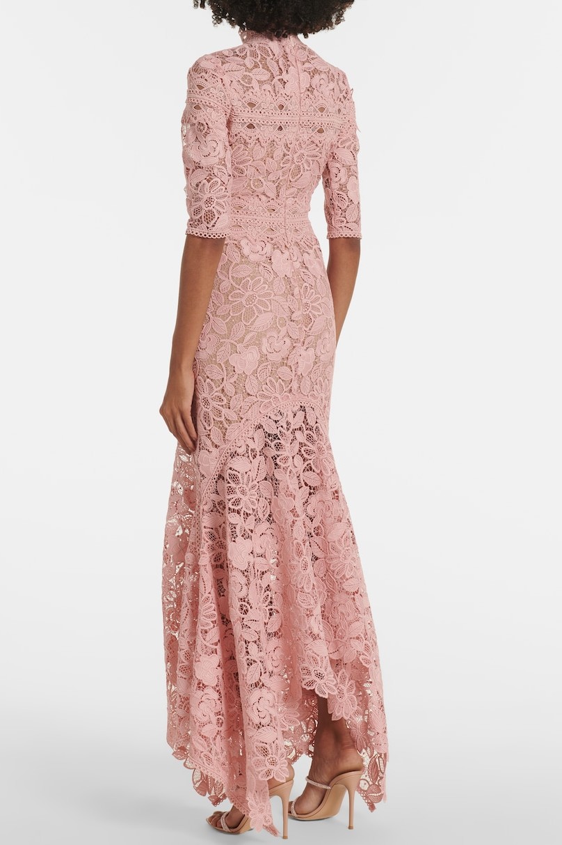 Lace Stand Collar Mid Sleeve Midi Dress