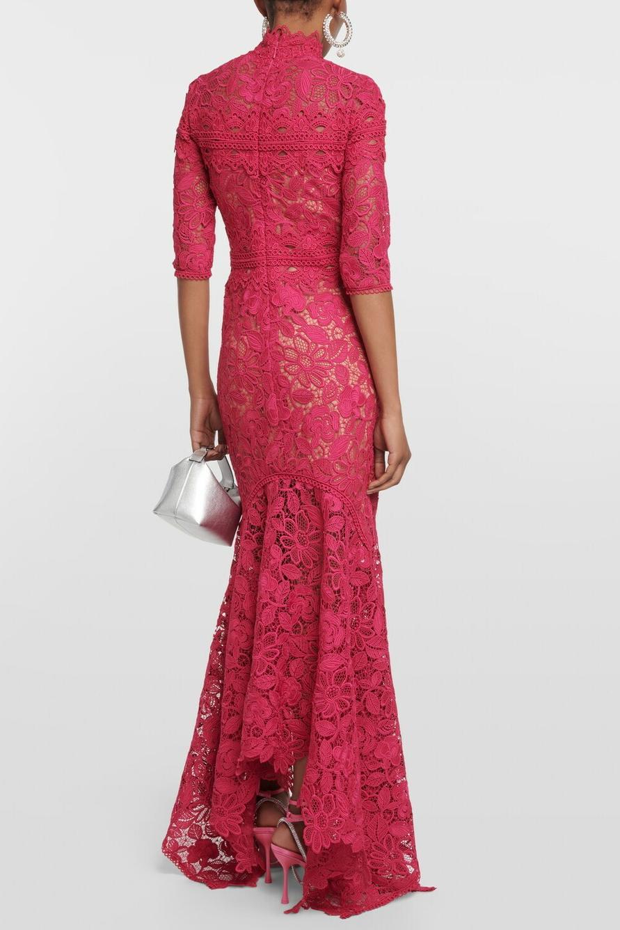 Lace Stand Collar Three-Quarter Sleeve Midi Dress