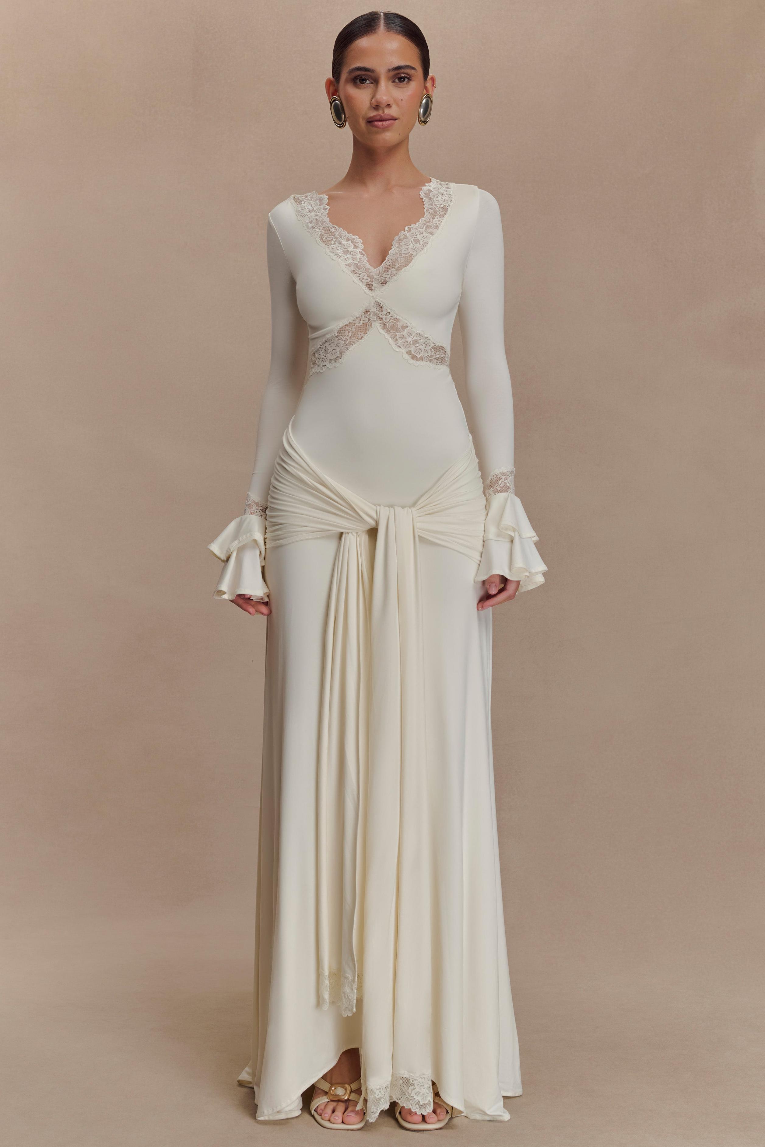 Lace Splicing Jersey Frill Maxi Dress – JardinVue