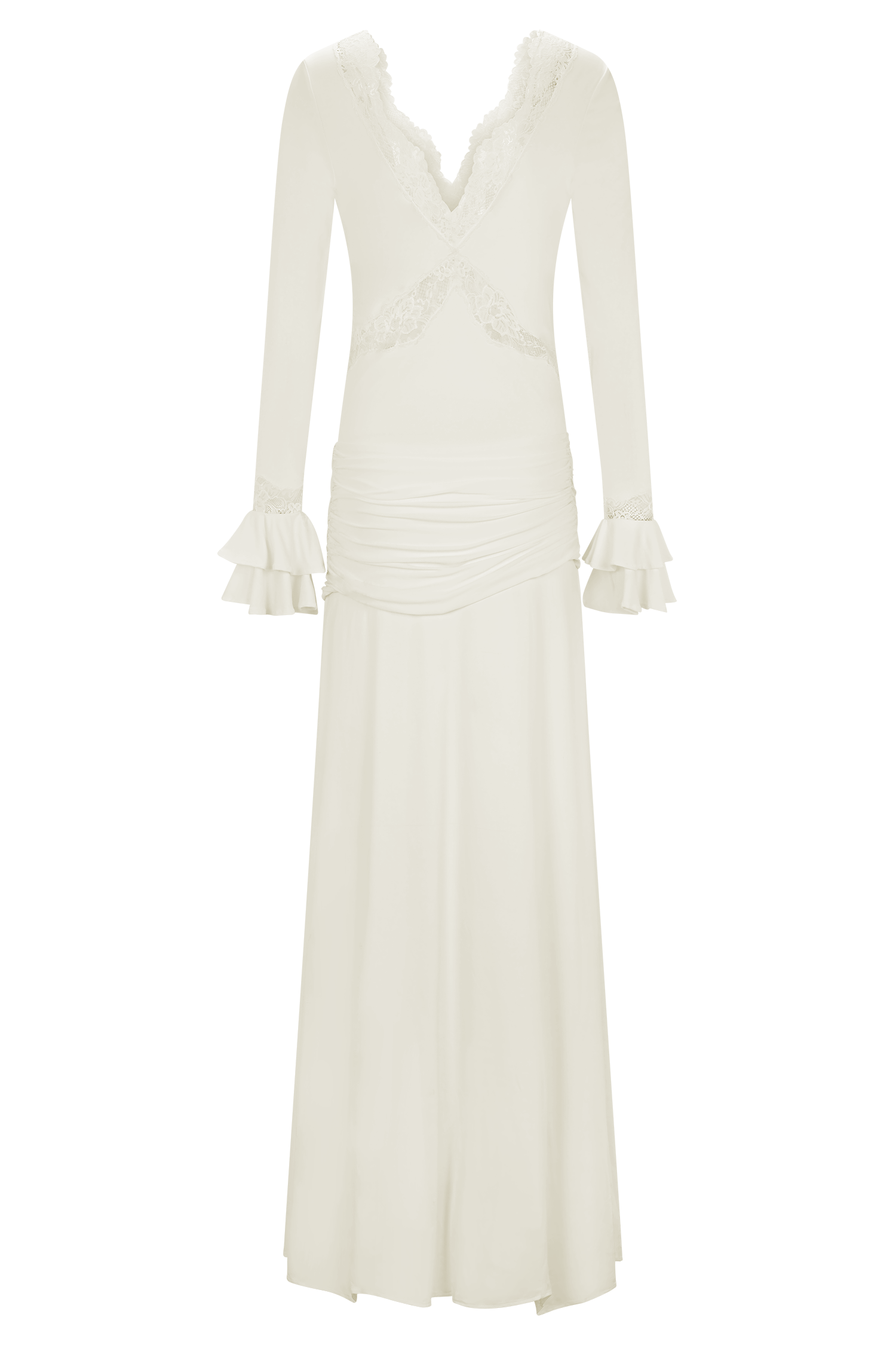 Lace Splicing Jersey Frill Maxi Dress – JardinVue