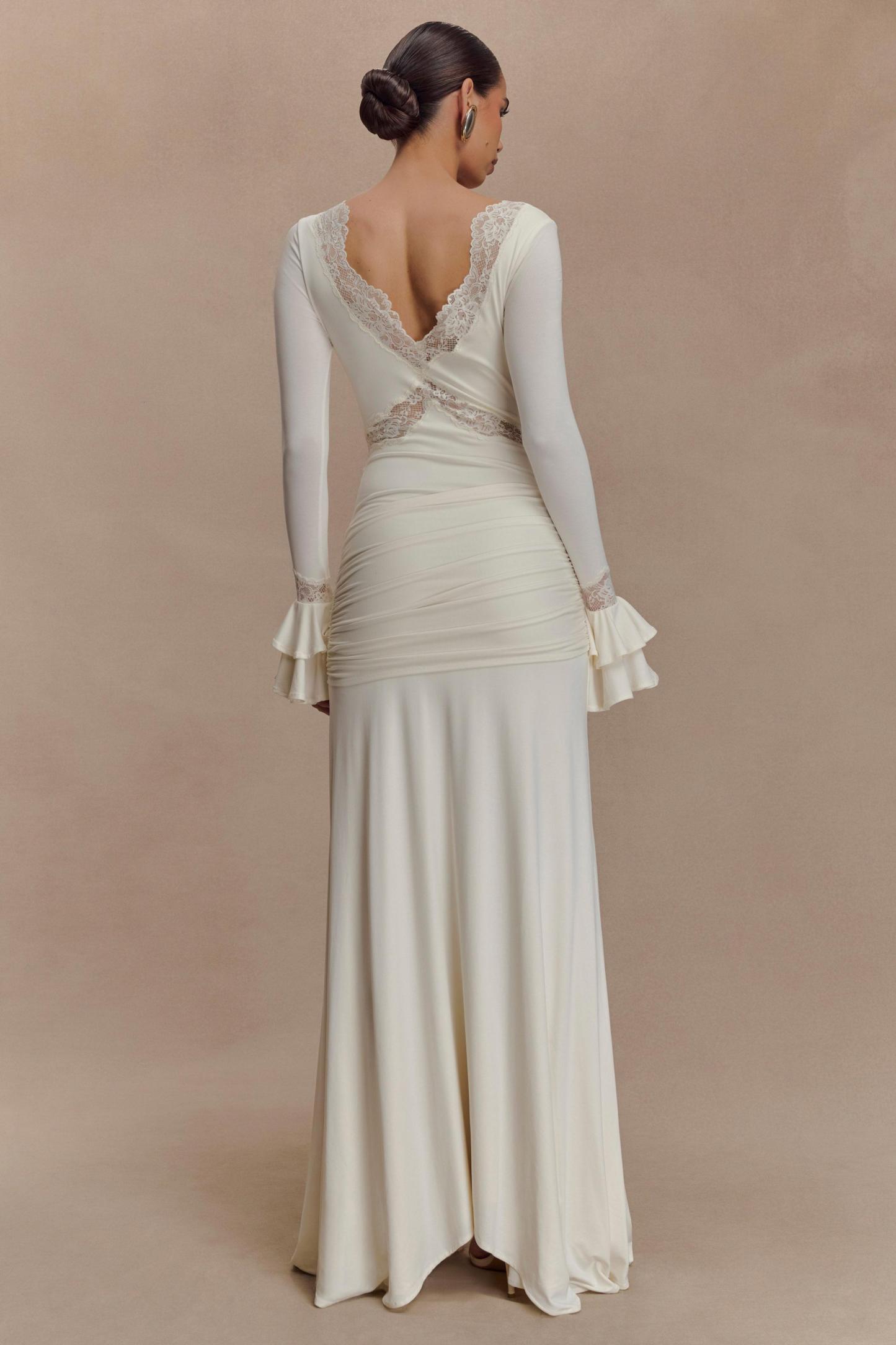 Lace Splicing Jersey Frill Maxi Dress