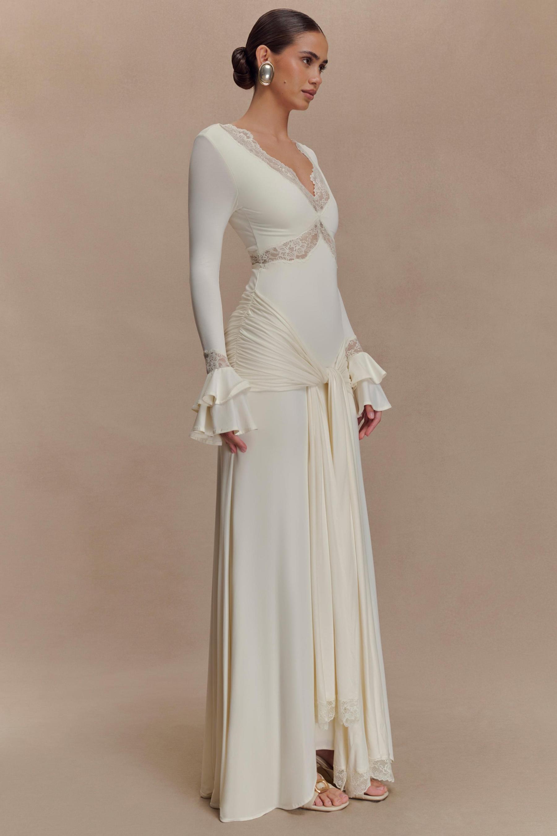 Lace Splicing Jersey Frill Maxi Dress