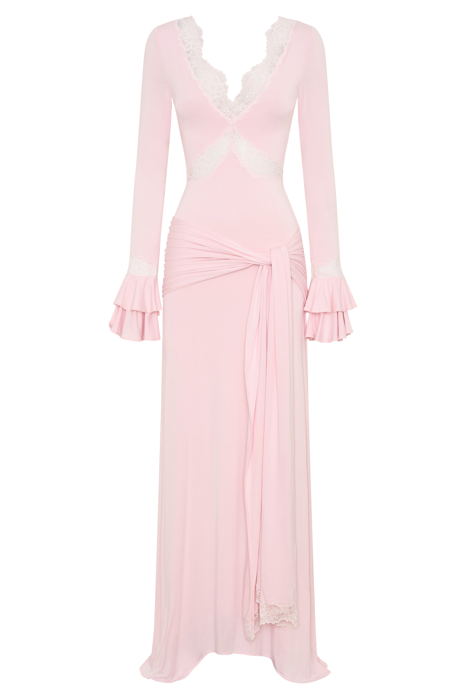 Lace Splicing Jersey Frill Maxi Dress