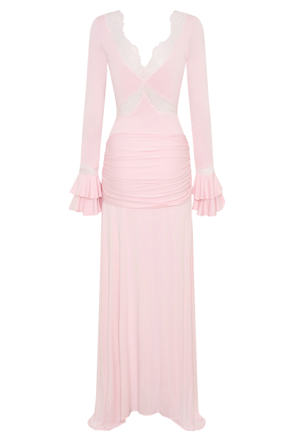 Lace Splicing Jersey Frill Maxi Dress
