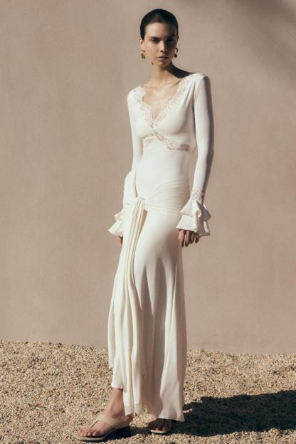 Lace Splicing Jersey Frill Maxi Dress