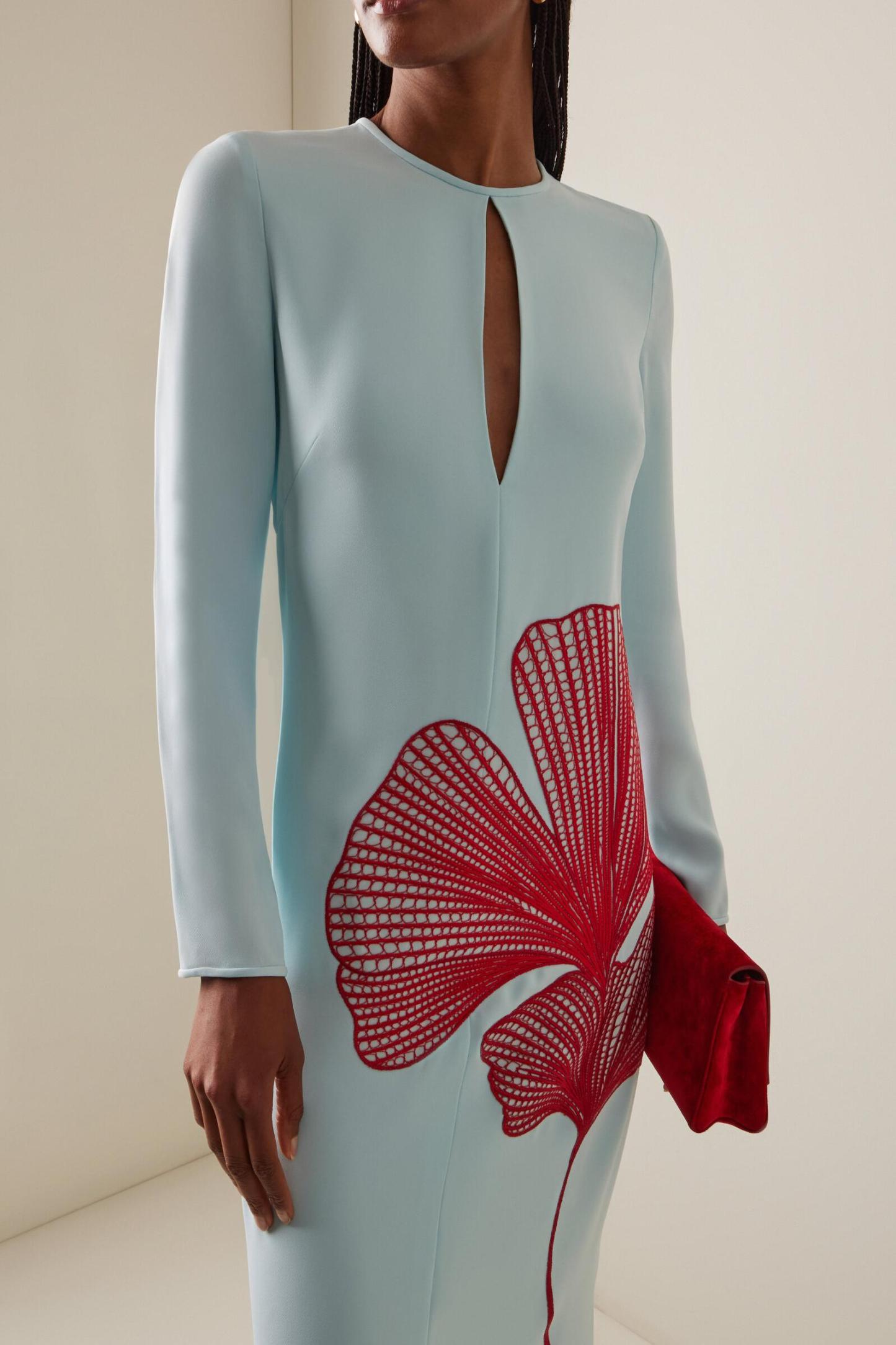 Embroidered Cut-Out Long Sleeve Maxi Dress