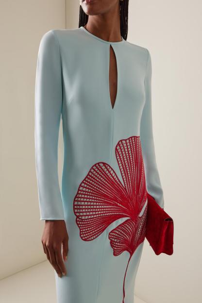 Embroidered Cut-Out Long Sleeve Maxi Dress