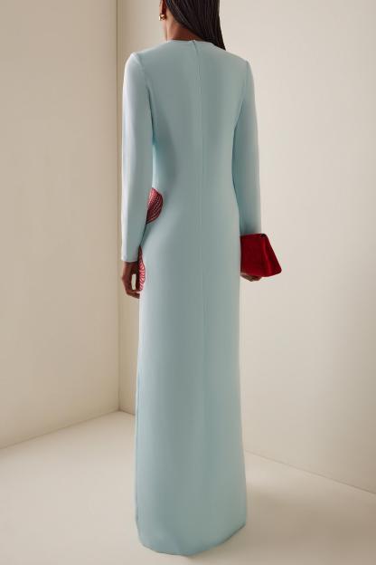 Embroidered Cut-Out Long Sleeve Maxi Dress