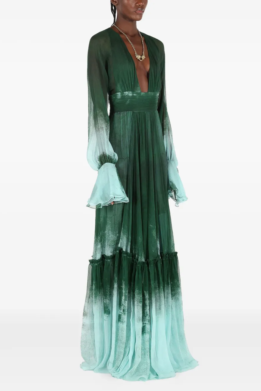 Ombre Chiffon Ruffle Maxi Dress