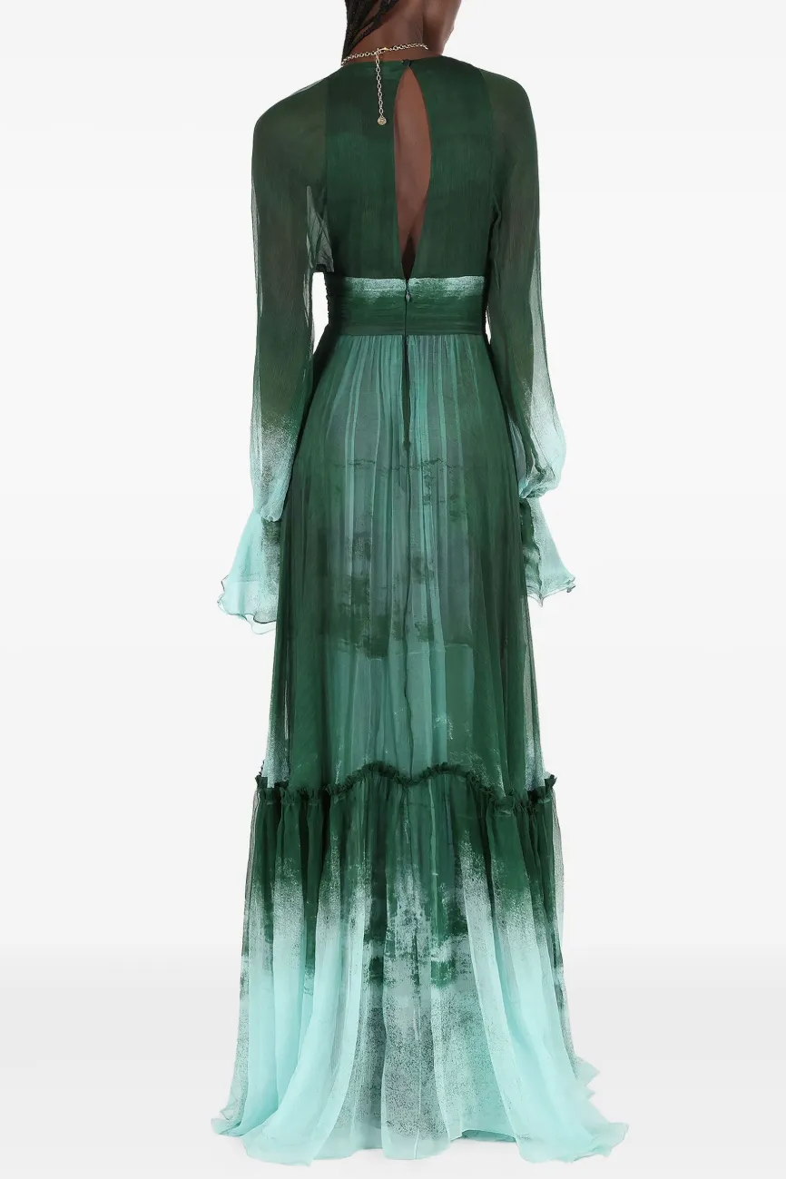 Ombre Chiffon Ruffle Maxi Dress