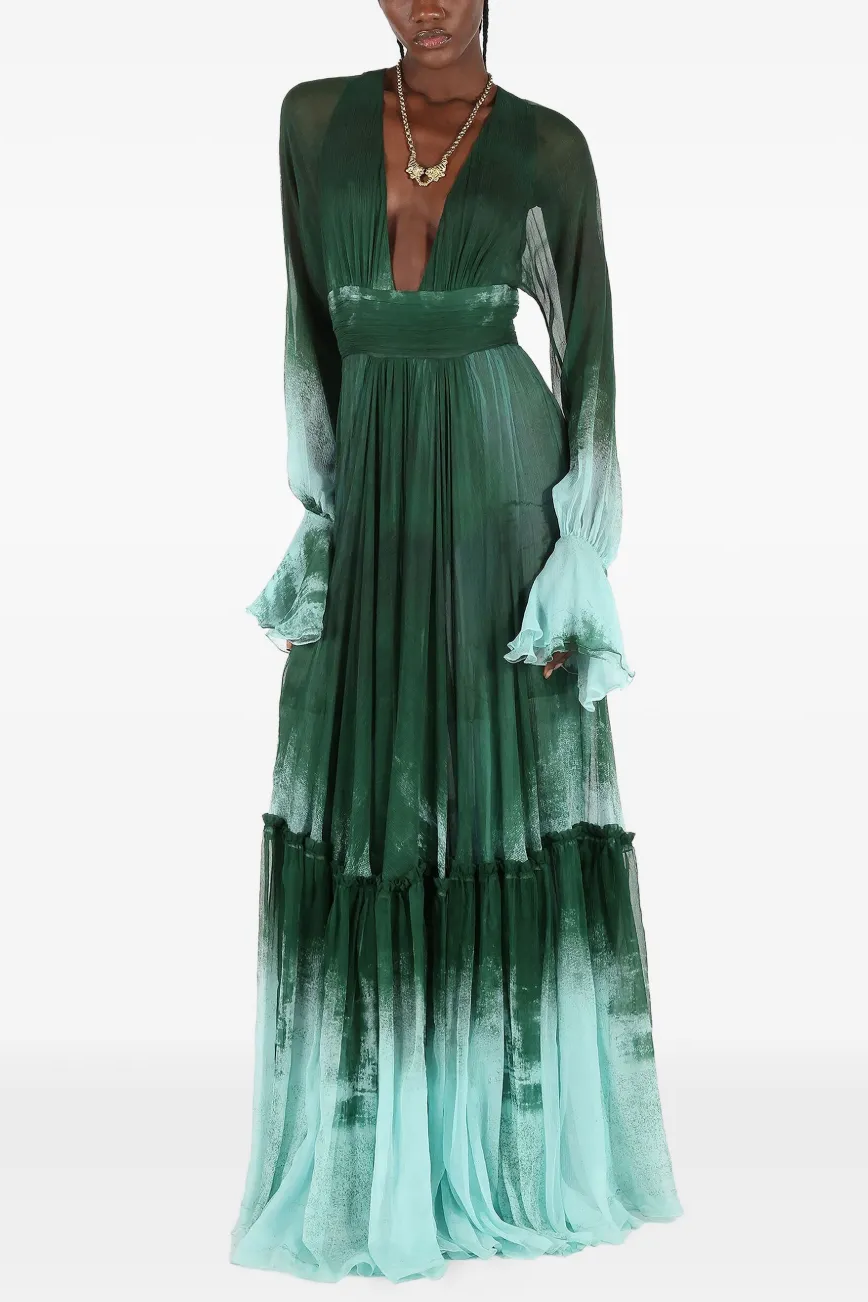 Ombre Chiffon Ruffle Maxi Dress