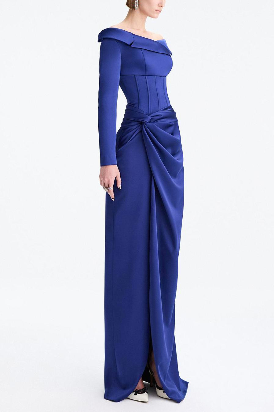 Satin Knotted Off Shoulder Maxi Dress