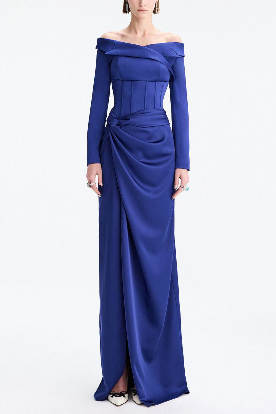 Satin Knotted Off Shoulder Maxi Dress