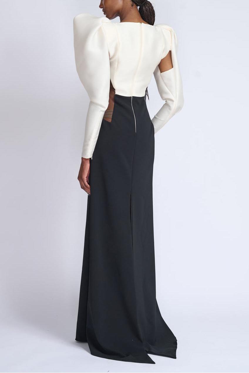 Contrast Color Long Sleeve Maxi Dress