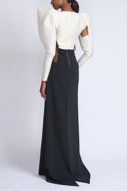 Contrast Color Long Sleeve Maxi Dress