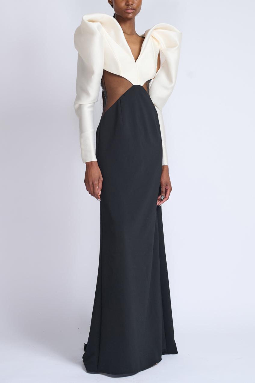 Contrast Color Long Sleeve Maxi Dress