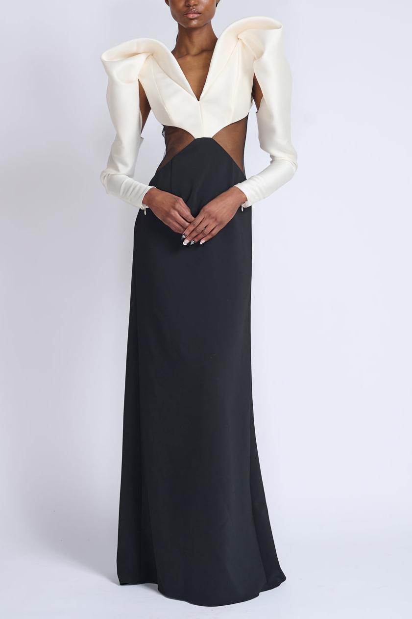 Contrast Color Long Sleeve Maxi Dress