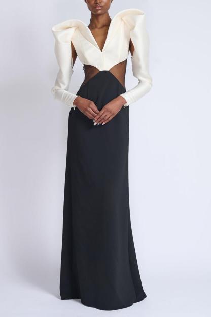 Contrast Color Long Sleeve Maxi Dress