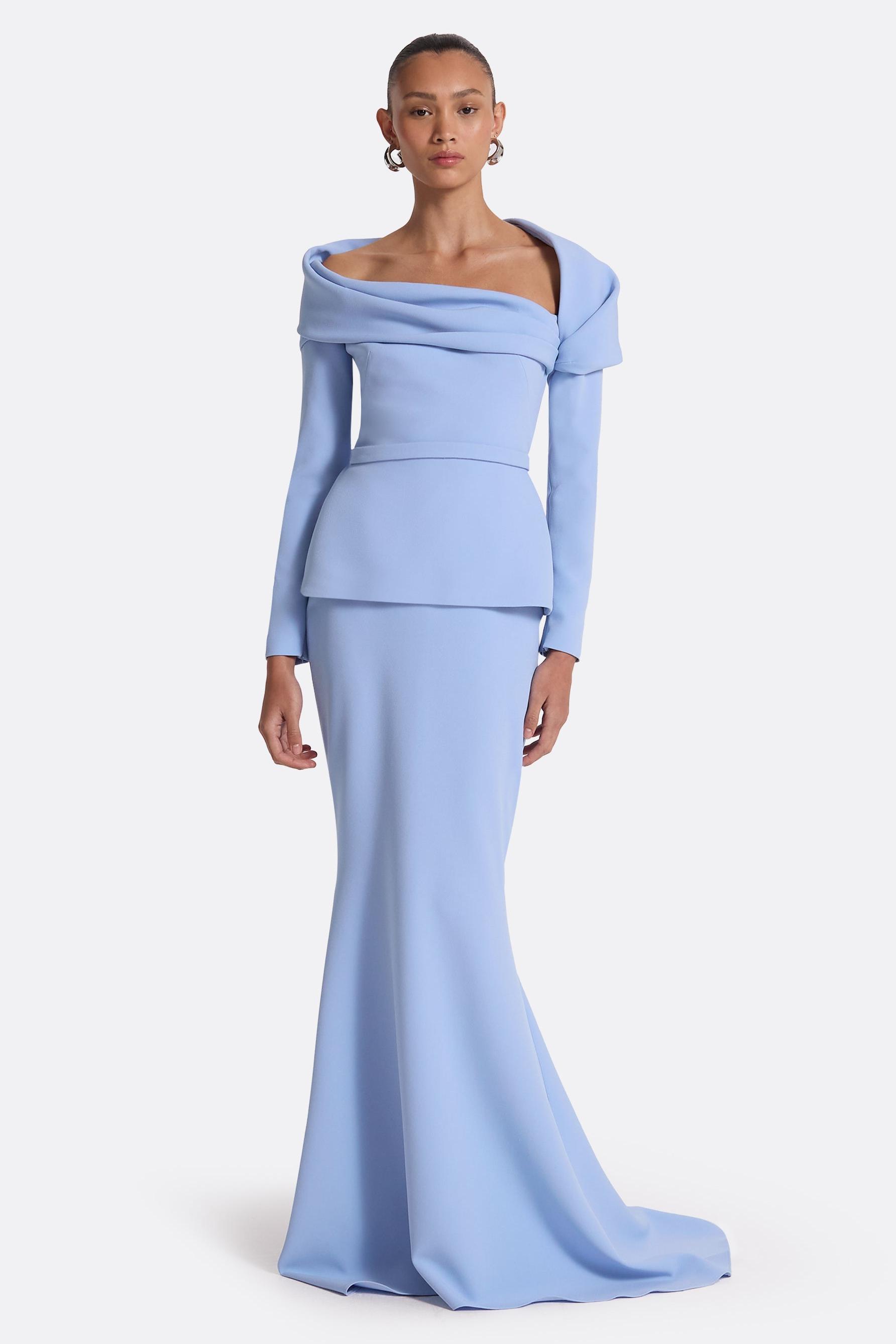 Solid Long Sleeve Top With Belt & Maxi Skirt Set