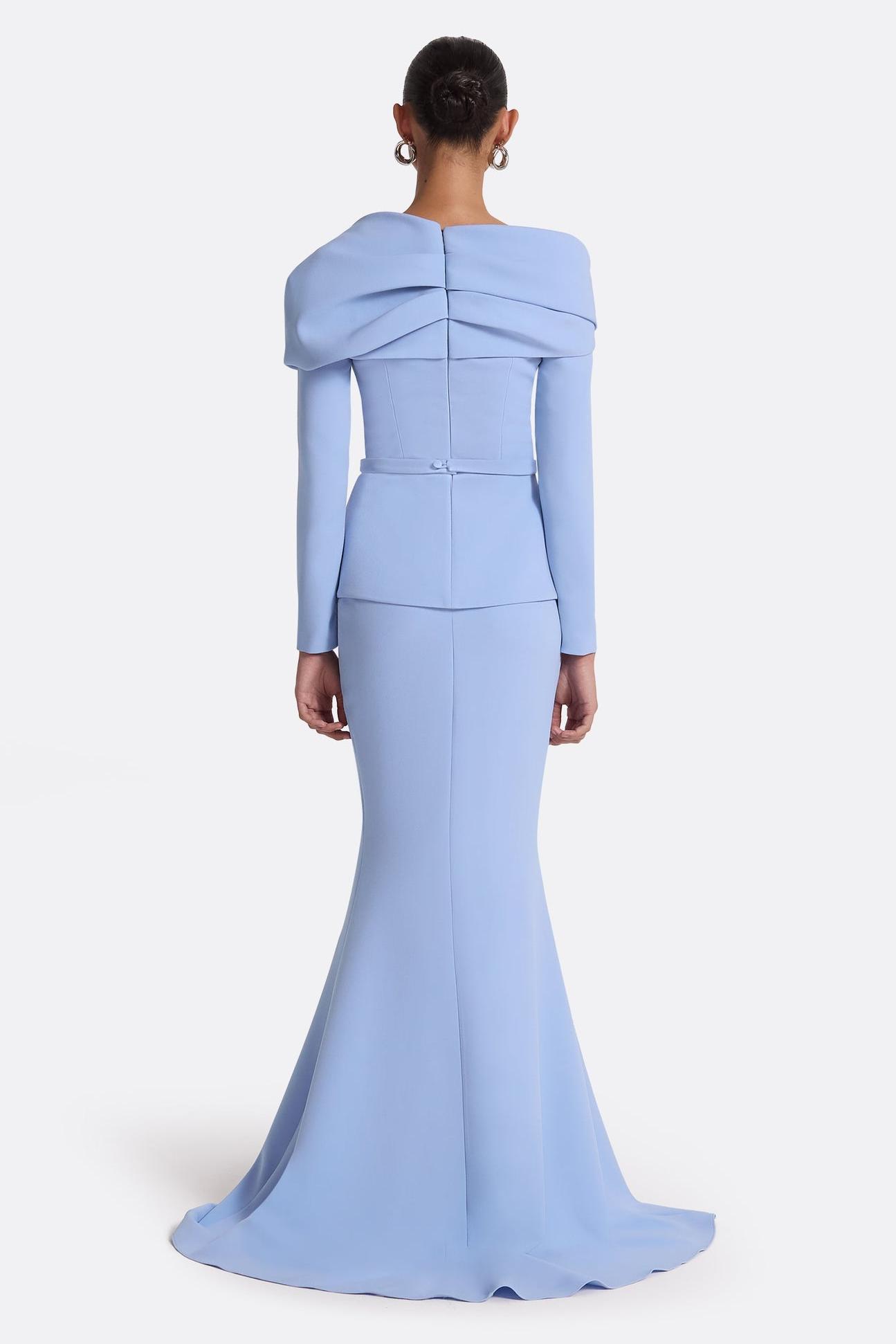 Solid Long Sleeve Top With Belt & Maxi Skirt Set