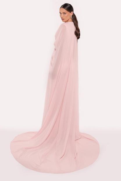 Chiffon Pleated V-Neck Cape Sleeve Maxi Dress