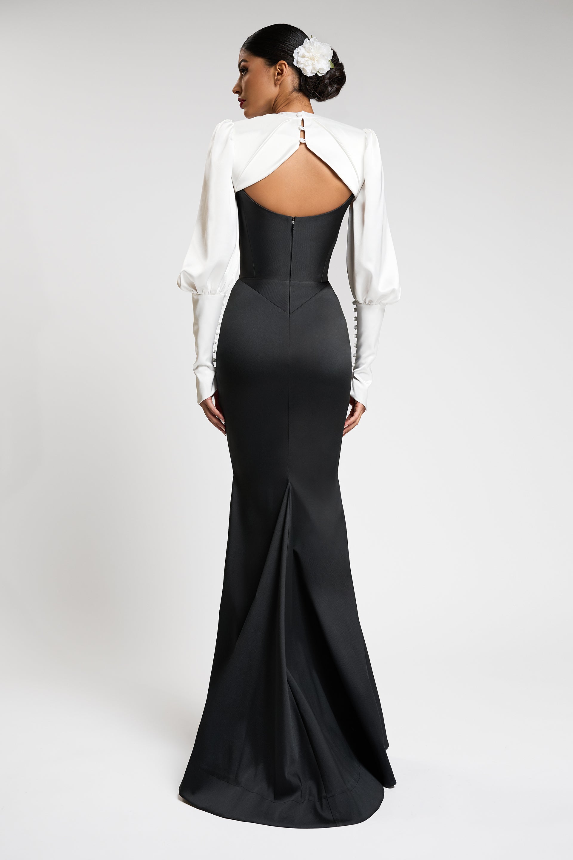 Satin Contrast Color Off-Shoulder 3D Flower Maxi Dress