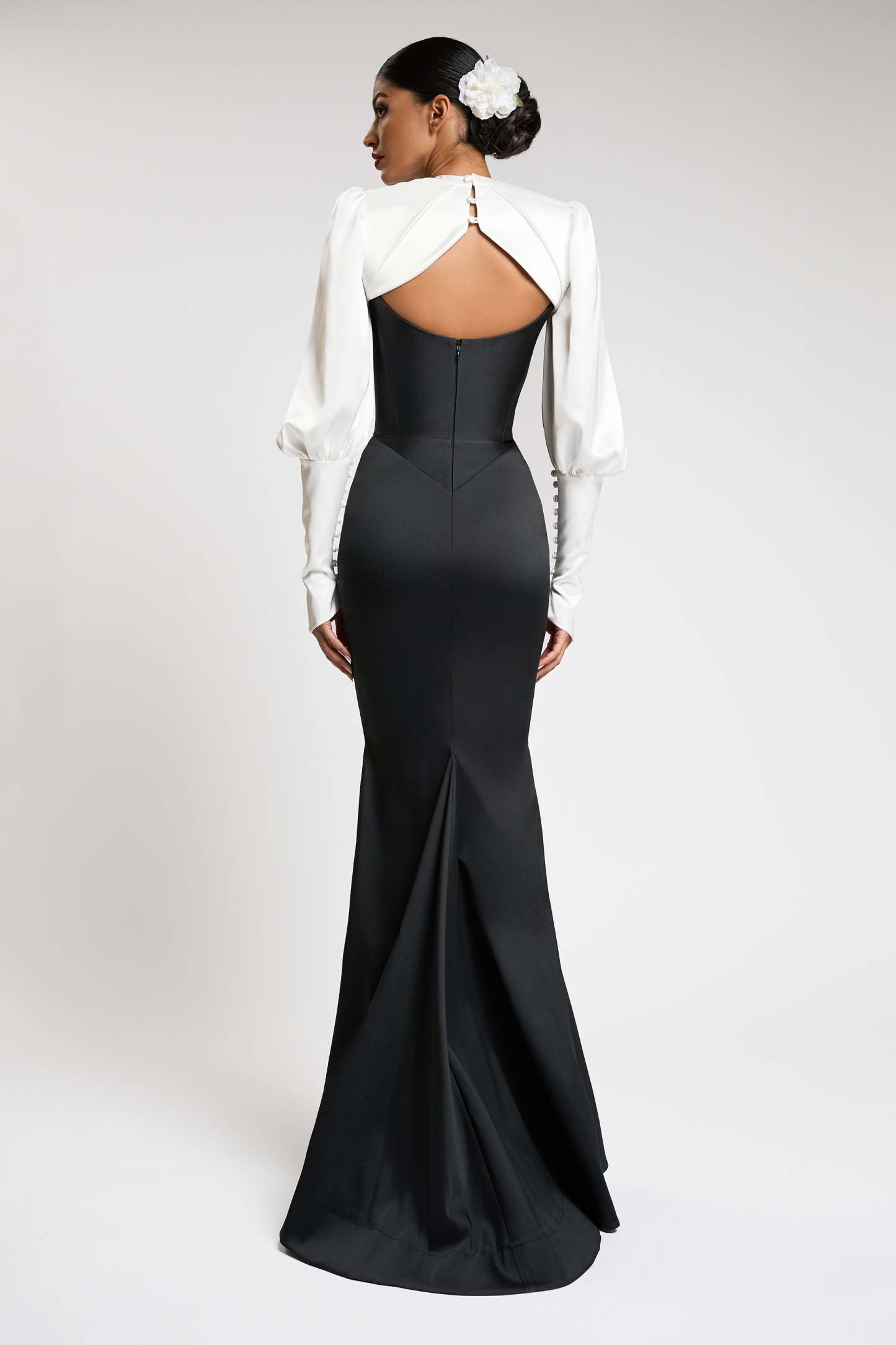 Satin Contrast Color Off-Shoulder 3D Flower Maxi Dress