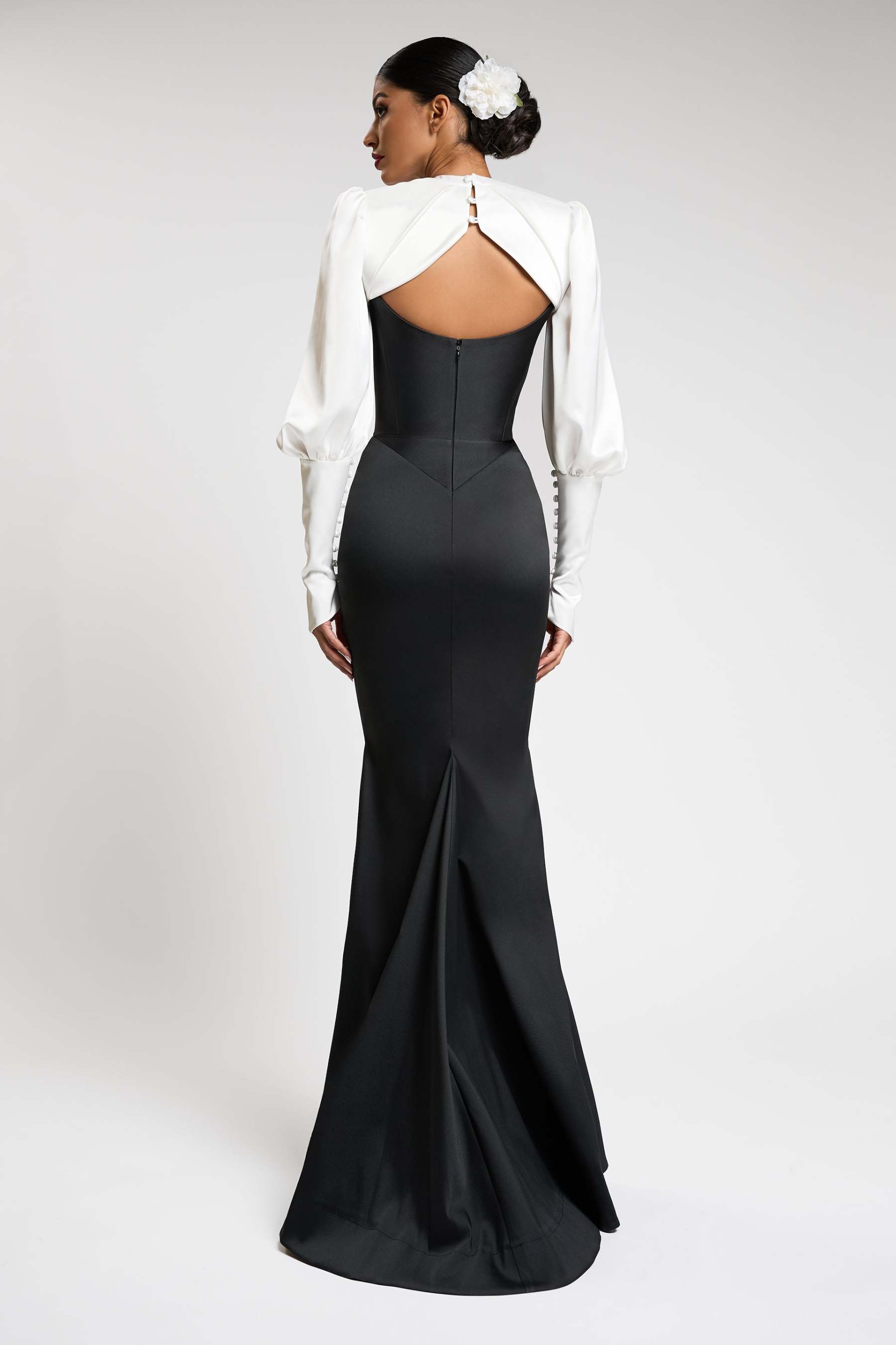 Satin Contrast Color Off-Shoulder 3D Flower Maxi Dress